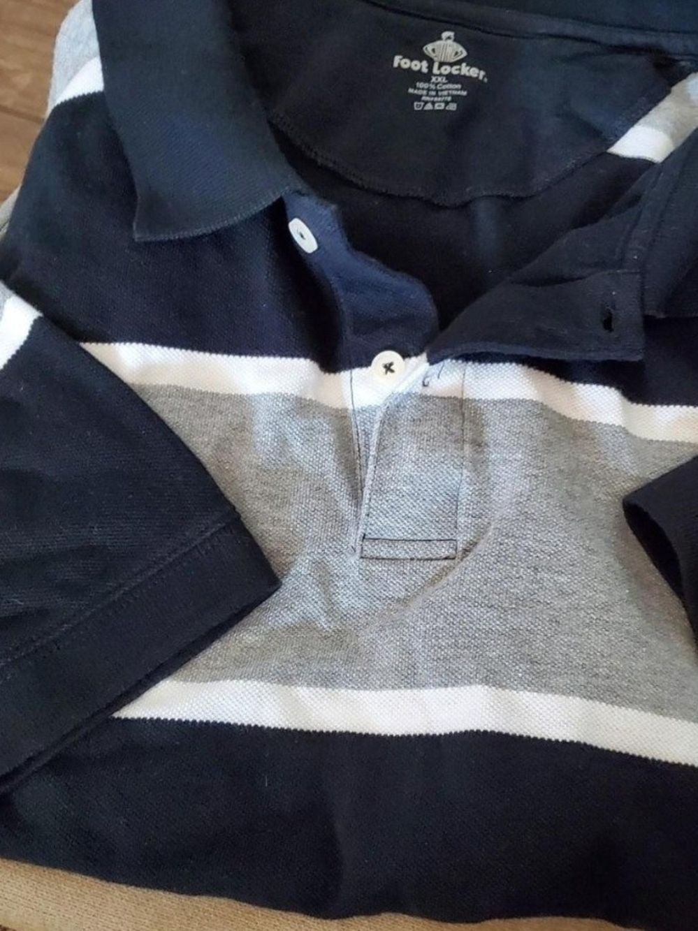 Foot Locker Men’s Black, Gray & White Striped Polo